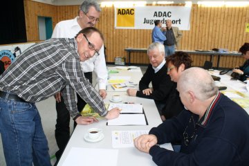 ADAC-Instruktoren Reiner Kopp (MSC Rockenberg) und Michael Kreuter (ADAC Bereichsleiter fr Oldtimer) unterweisen in die Geheimnisse der ORI